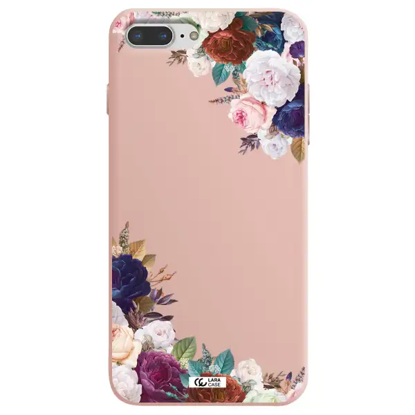 a corner of flowers with leaves Apple iPhone 8 plus Silicone pastel pink Case