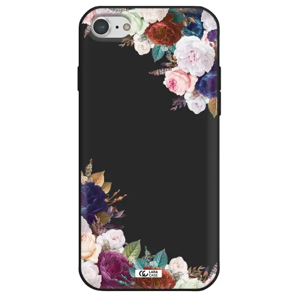 a corner of flowers with leaves Apple iPhone 8 Silicone black Case