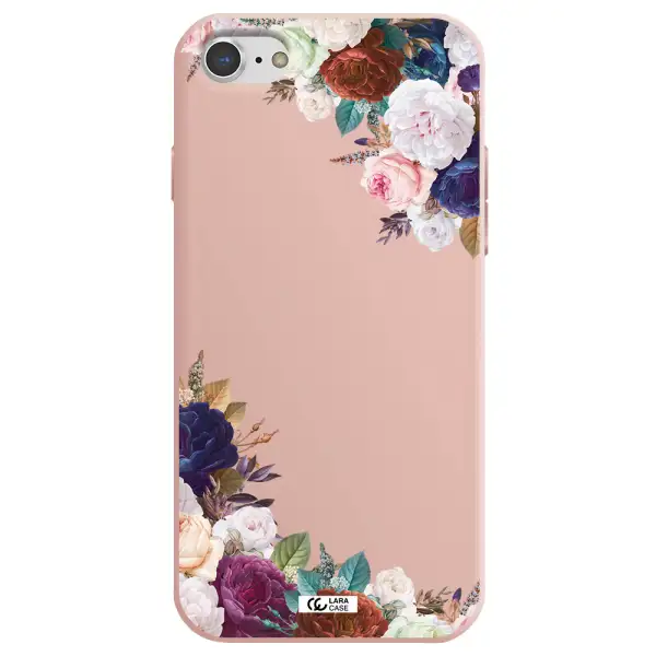 a corner of flowers with leaves Apple iPhone 8 Silicone pastel pink Case