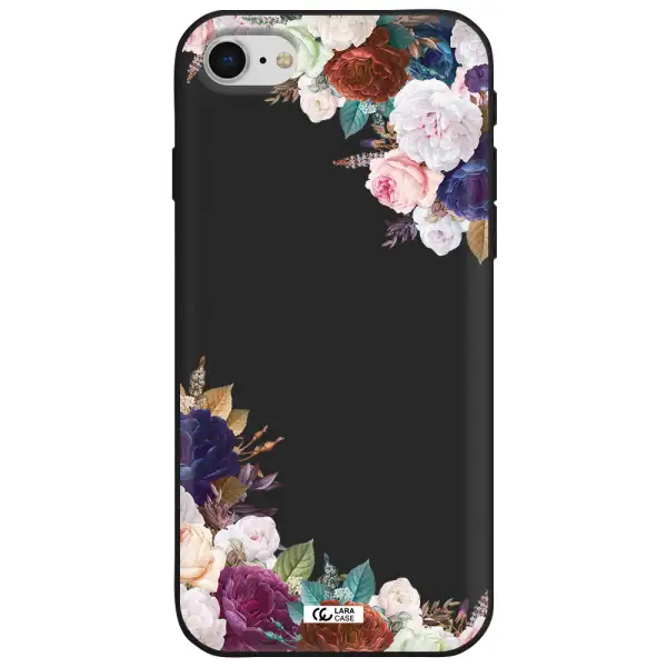 a corner of flowers with leaves Apple iPhone se 2020 Silicone black Case