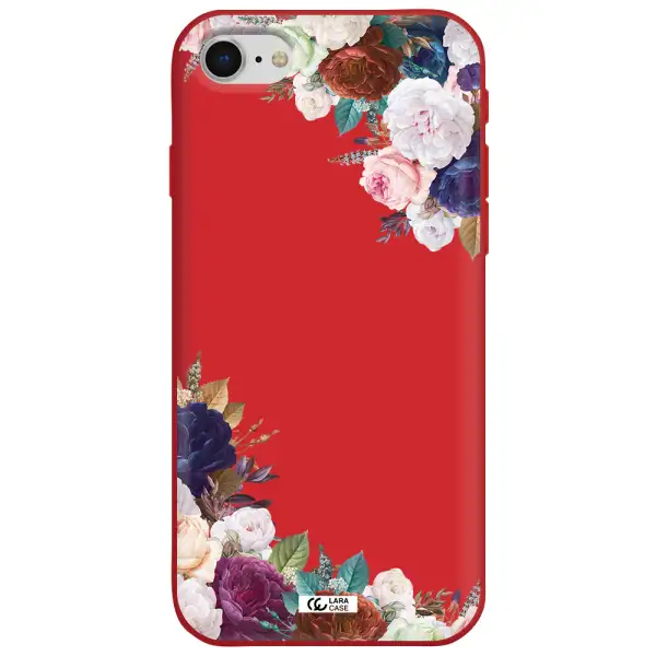 a corner of flowers with leaves Apple iPhone se 2020 Silicone Imperial Red Case
