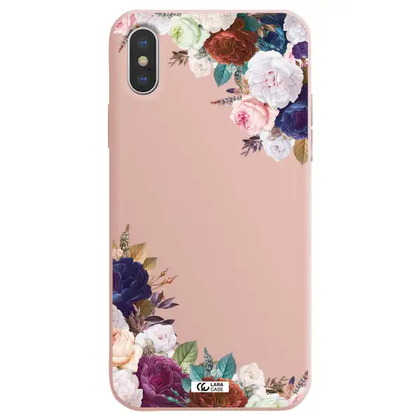 a corner of flowers with leaves Apple iPhone X Silicone pastel pink Case