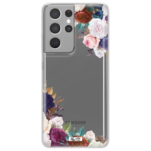 a corner of flowers with leaves Samsung S21 Ultra Clear TPU Case