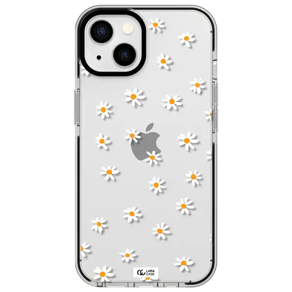 a white background with orange dots Apple iPhone 13 impact black border Case