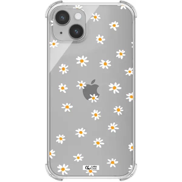 a white background with orange dots Apple iPhone 14 Clear PC Case