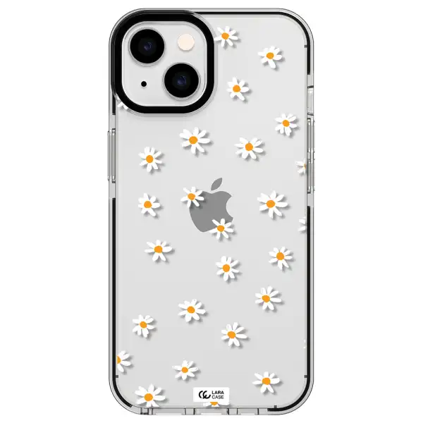 a white background with orange dots Apple iPhone 14 impact black border Case