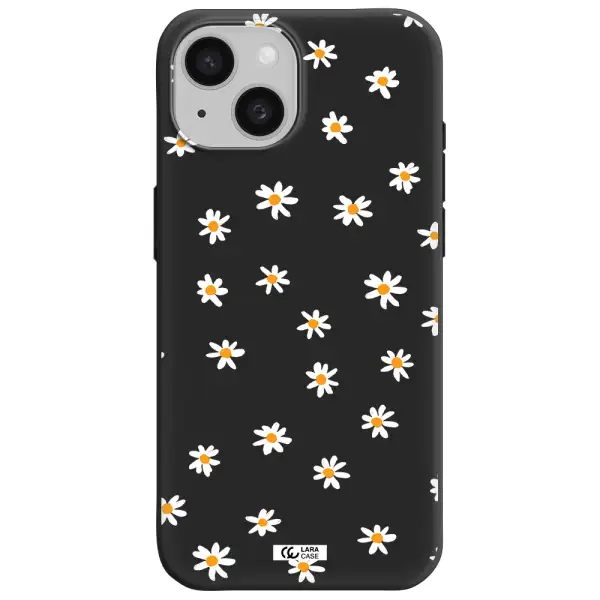 a white background with orange dots Apple iPhone 15 Silicone black Case