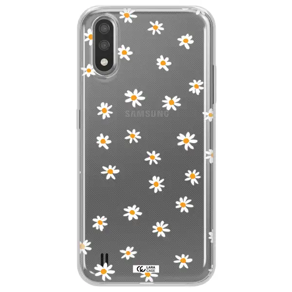 a white background with orange dots Samsung A01 Clear TPU Case