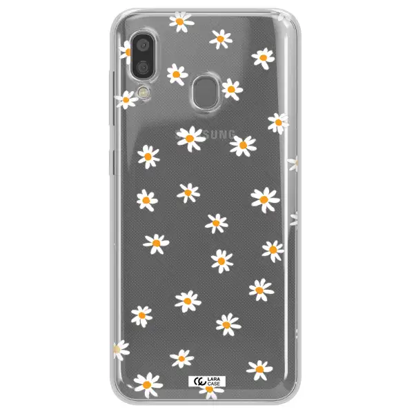a white background with orange dots Samsung A20 Clear TPU Case
