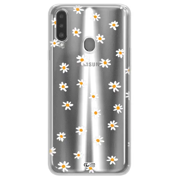 a white background with orange dots Samsung A20S Clear TPU Case