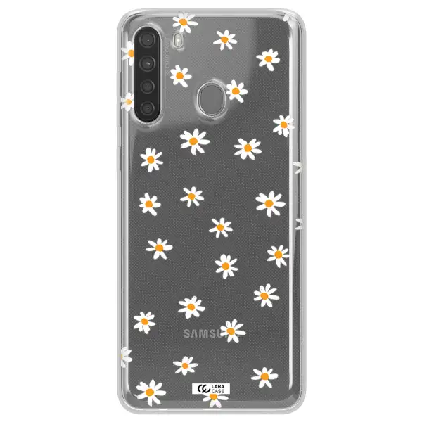 a white background with orange dots Samsung A21 Clear TPU Case