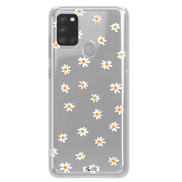 a white background with orange dots Samsung A21S Clear TPU Case