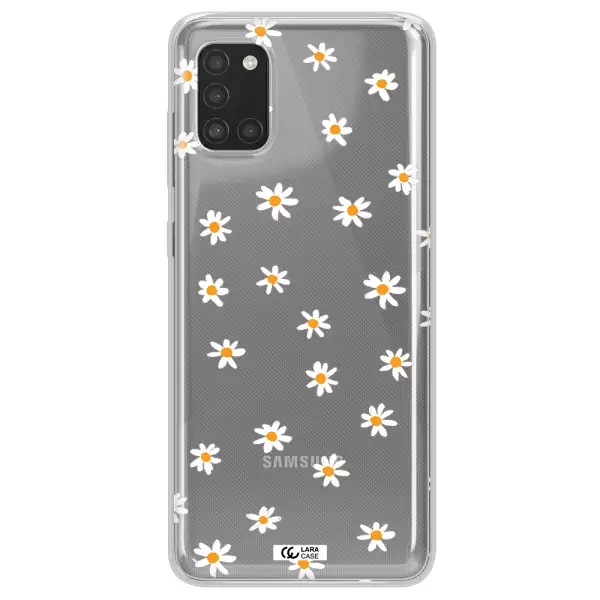 a white background with orange dots Samsung A31 Clear TPU Case