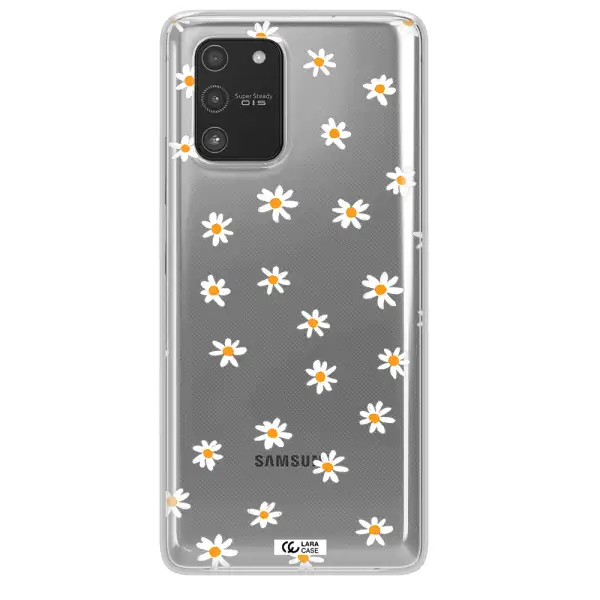 a white background with orange dots Samsung A91 Clear TPU Case