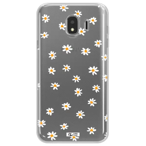 a white background with orange dots Samsung J4 Clear TPU Case