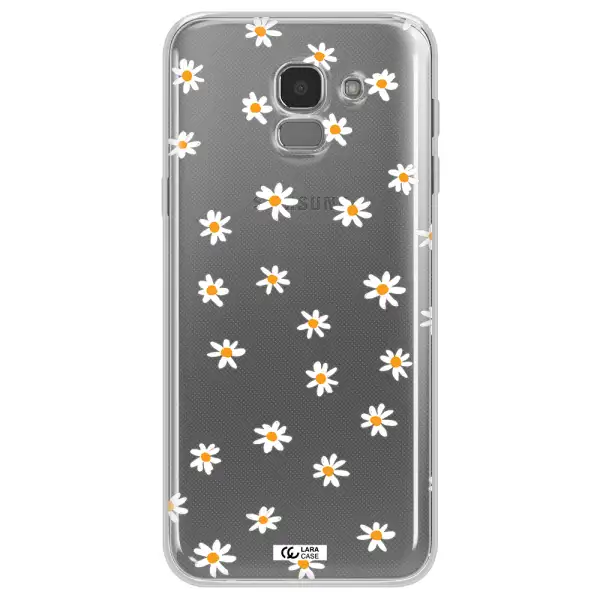 a white background with orange dots Samsung J6 Clear TPU Case