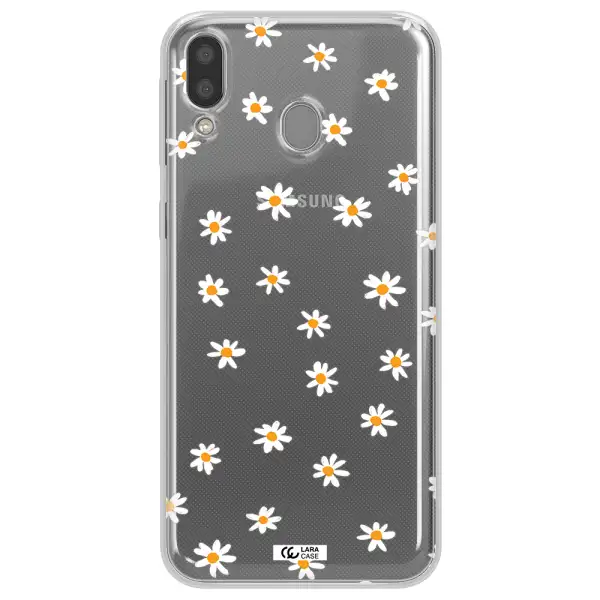 a white background with orange dots Samsung M20 Clear TPU Case