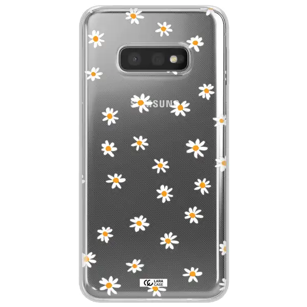 a white background with orange dots Samsung S10e Clear TPU Case