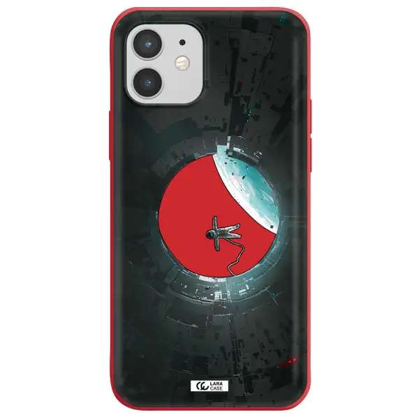 a astronaut in a space station Apple iPhone 12 Silicone Imperial Red Case