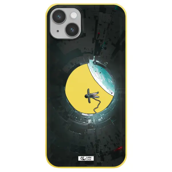 a astronaut in a space station Apple iPhone 14 Silicone canary yellow Case