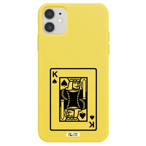 a black and white card with a man in a crown Apple iPhone 11 Silicone canary yellow Case
