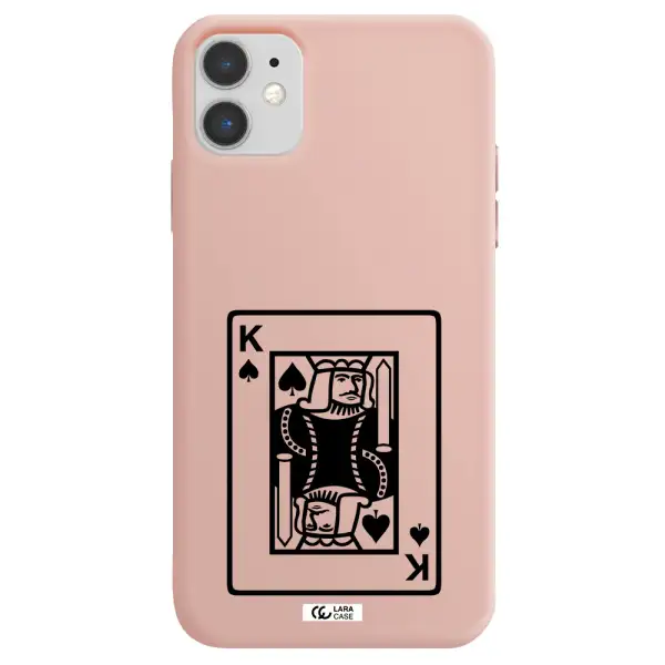 a black and white card with a man in a crown Apple iPhone 11 Silicone pastel pink Case