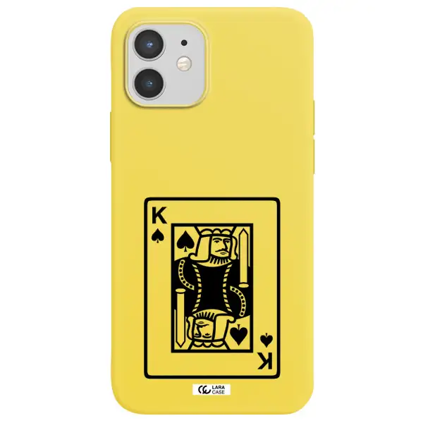 a black and white card with a man in a crown Apple iPhone 12 Silicone canary yellow Case