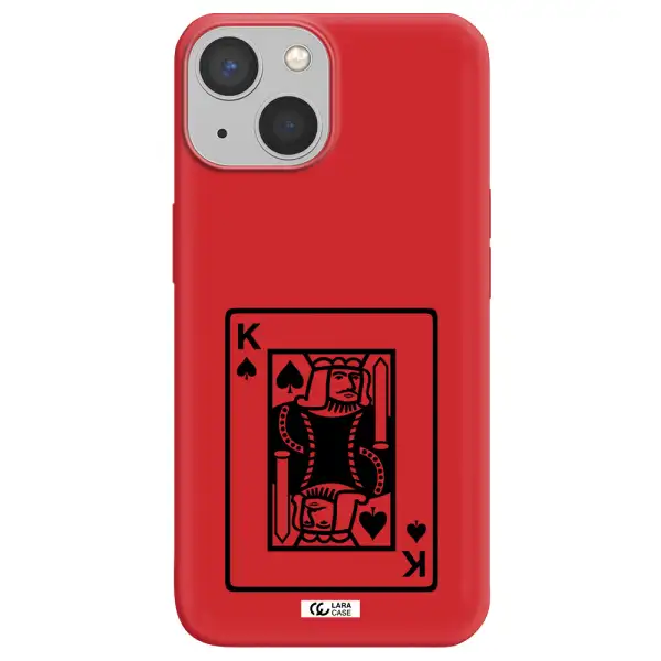 a black and white card with a man in a crown Apple iPhone 13 mini Silicone Imperial Red Case