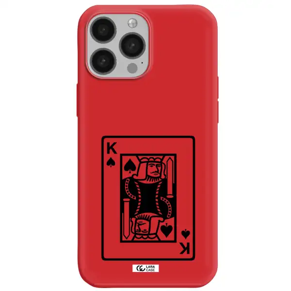 a black and white card with a man in a crown Apple iPhone 13 Pro Silicone Imperial Red Case