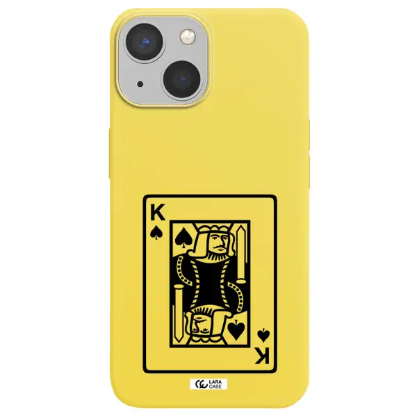 a black and white card with a man in a crown Apple iPhone 13 Silicone canary yellow Case