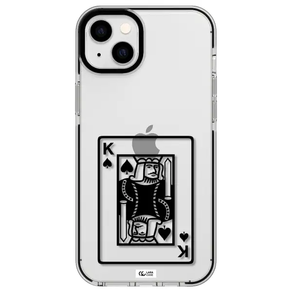 a black and white card with a man in a crown Apple iPhone 14 plus impact black border Case