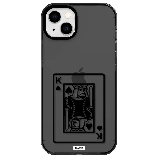 a black and white card with a man in a crown Apple iPhone 14 plus impact Smoke Black Case
