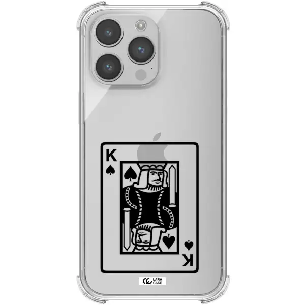 a black and white card with a man in a crown Apple iPhone 14 pro Clear PC Case