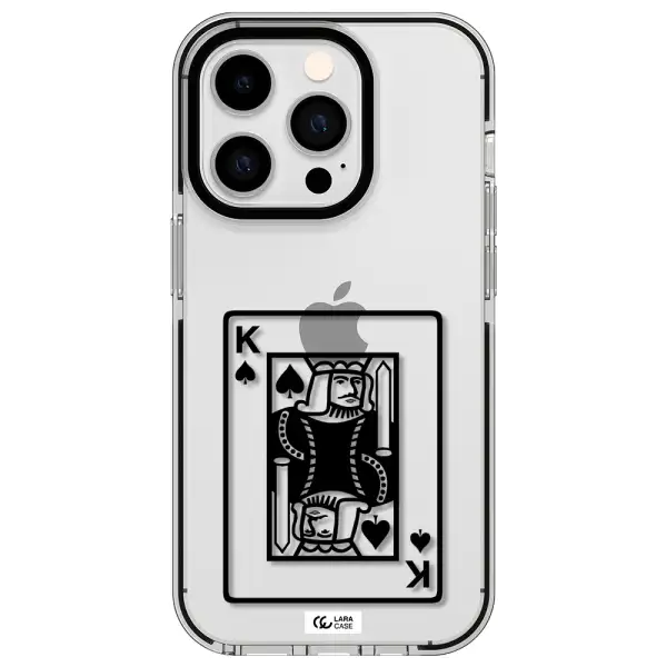 a black and white card with a man in a crown Apple iPhone 14 pro impact black border Case