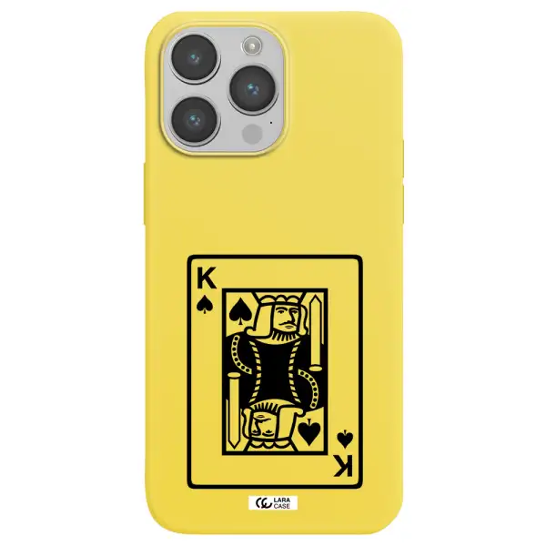 a black and white card with a man in a crown Apple iPhone 14 pro Silicone canary yellow Case