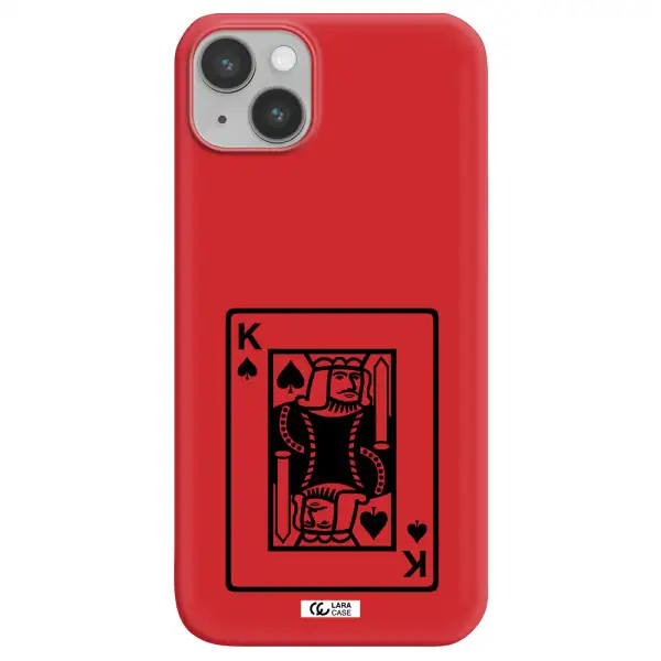 a black and white card with a man in a crown Apple iPhone 14 Silicone Imperial Red Case