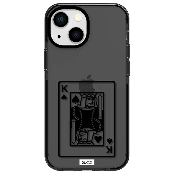 a black and white card with a man in a crown Apple iPhone 15 Plus impact Smoke Black Case