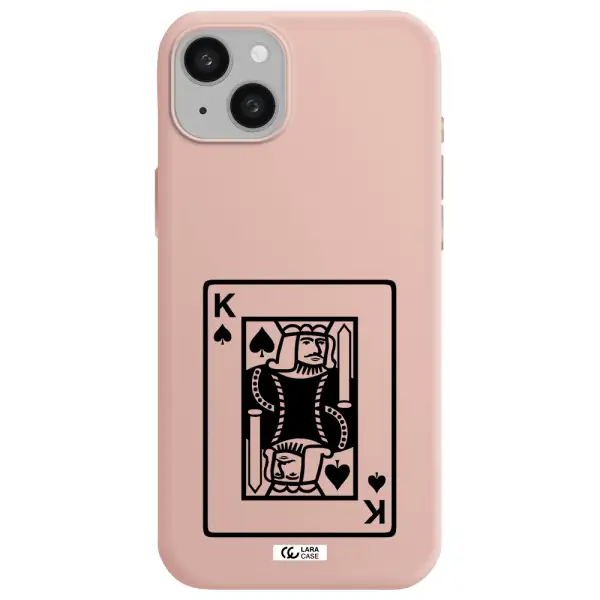 a black and white card with a man in a crown Apple iphone 15 plus Silicone pastel pink Case