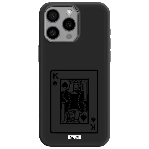 a black and white card with a man in a crown Apple Iphone 15 Pro max Silicone black Case