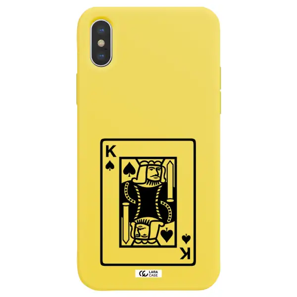 a black and white card with a man in a crown Apple iPhone XS Silicone canary yellow Case