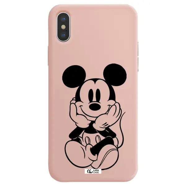 a cartoon of a mouse Apple iPhone X Silicone pastel pink Case