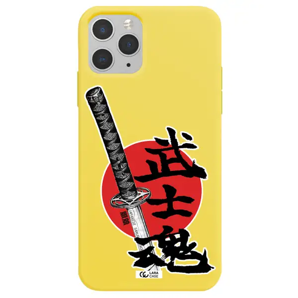 a sword with a red circle and hieroglyph Apple iPhone 11 pro Silicone canary yellow Case