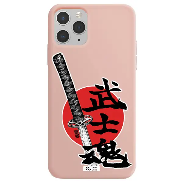 a sword with a red circle and hieroglyph Apple iPhone 11 pro Silicone pastel pink Case