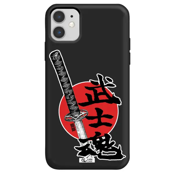 a sword with a red circle and hieroglyph Apple iPhone 11 Silicone black Case