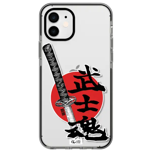 a sword with a red circle and hieroglyph Apple iPhone 12 impact black border Case