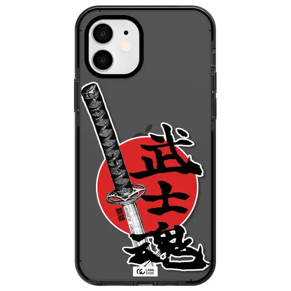 a sword with a red circle and hieroglyph Apple iPhone 12 impact Smoke Black Case