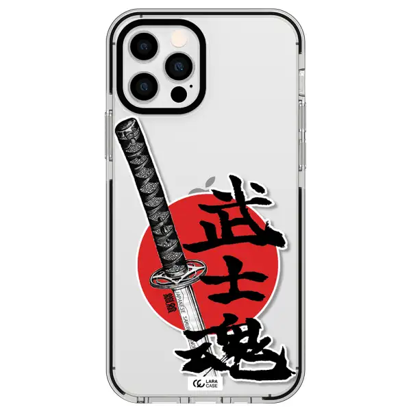 a sword with a red circle and hieroglyph Apple iPhone 12 pro impact black border Case