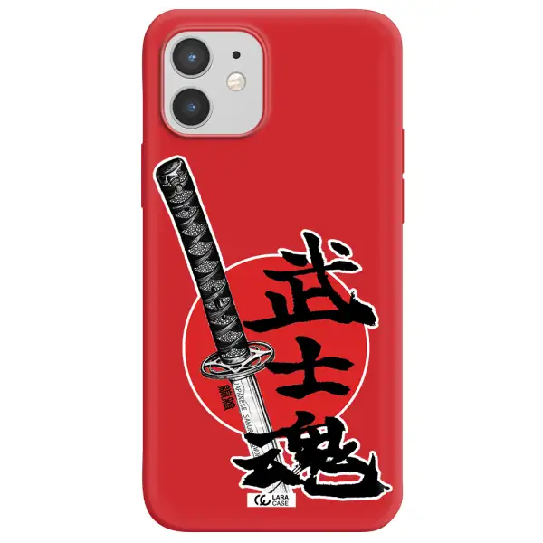 a sword with a red circle and hieroglyph Apple iPhone 12 Silicone Imperial Red Case