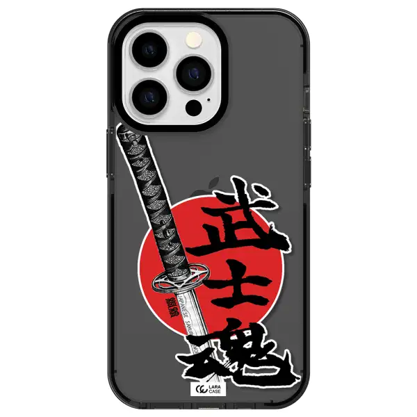a sword with a red circle and hieroglyph Apple iPhone 13 Pro impact Smoke Black Case