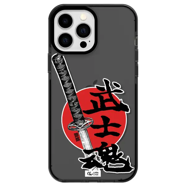 a sword with a red circle and hieroglyph Apple iPhone 13 Pro Max impact Smoke Black Case